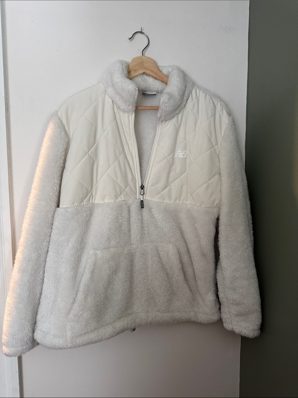 New Balance Off-White Quilted Sherpa Half-Zip Pullover